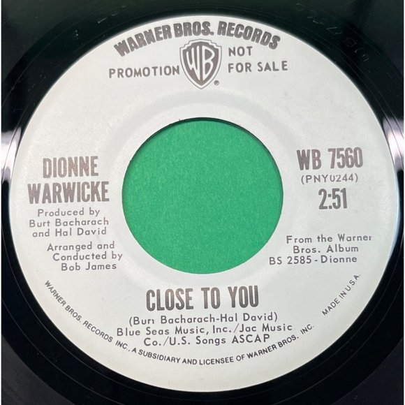 Dionne Warwicke If We Only Have One Love / Close to You 45 Soul Promo WB 7560 - Picture 2 of 4